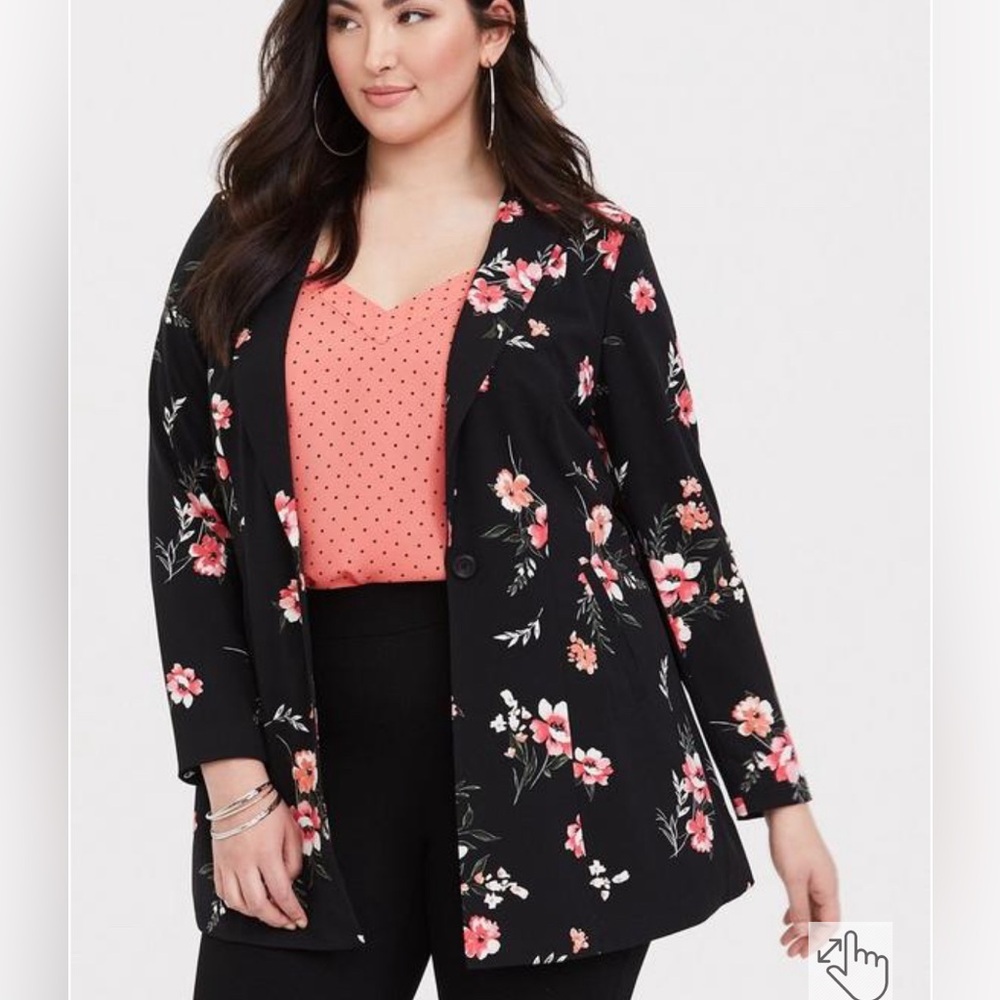 Torrid Studio Crepe Classic Blazer - Black Floral Pattern with Belt